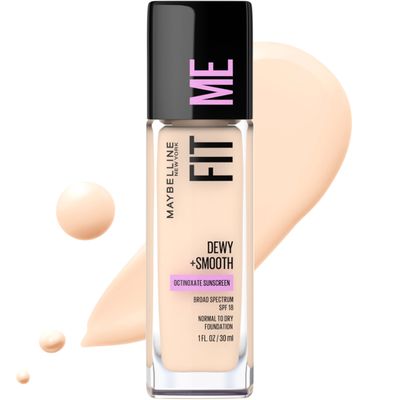 Maybelline Fit Me Dewy + Smooth Liquid Foundation Makeup, Fair Porcelain, 1 Count (Packaging May Vary)