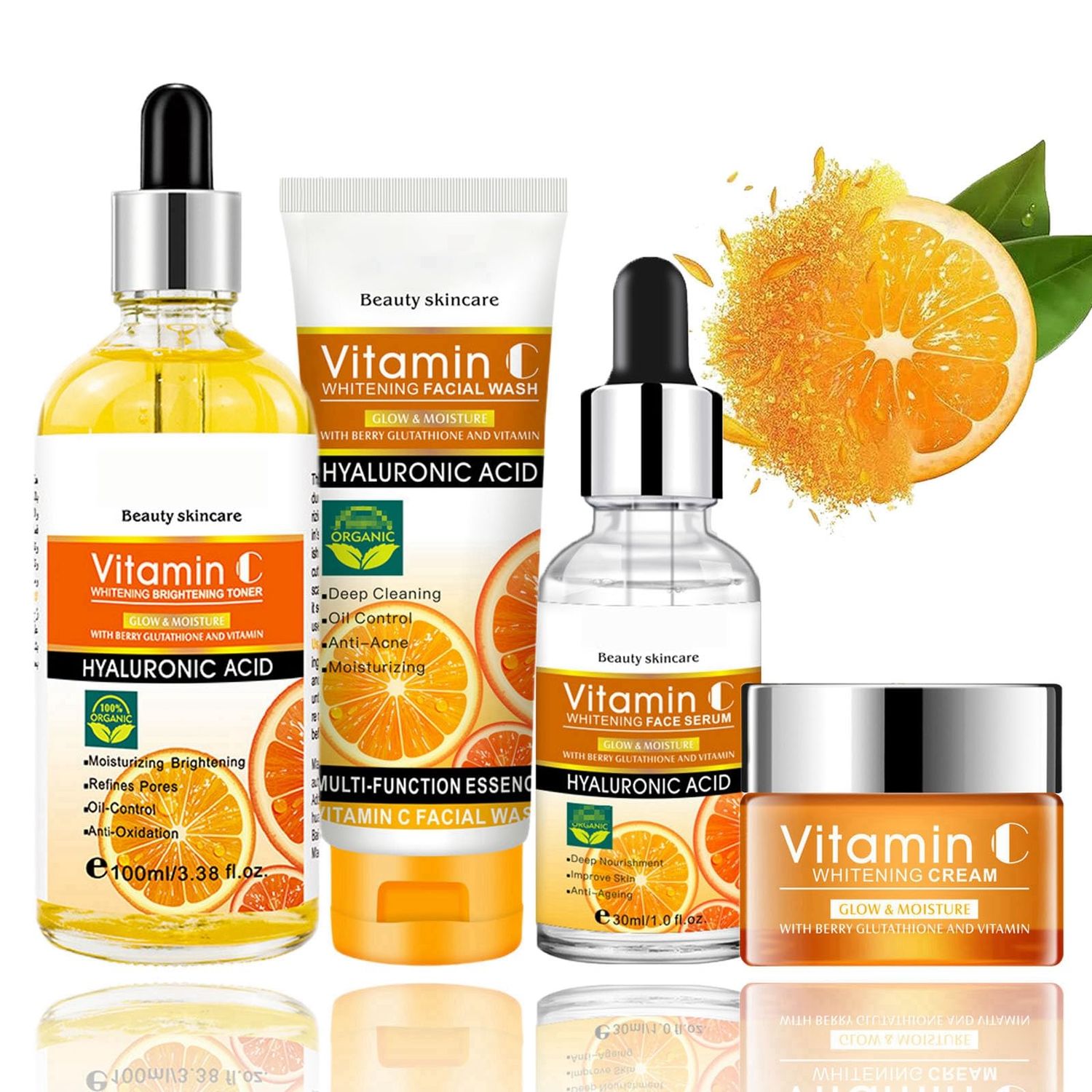 Rosarden Vitamin C Skin Care Kit, 4-Pack VC Skin Care Set Including Face Wash, Toner, Face-Serum &amp; Face Cream, Skincare Gift Set For Teen Girls, Moisturizing Skincare Set