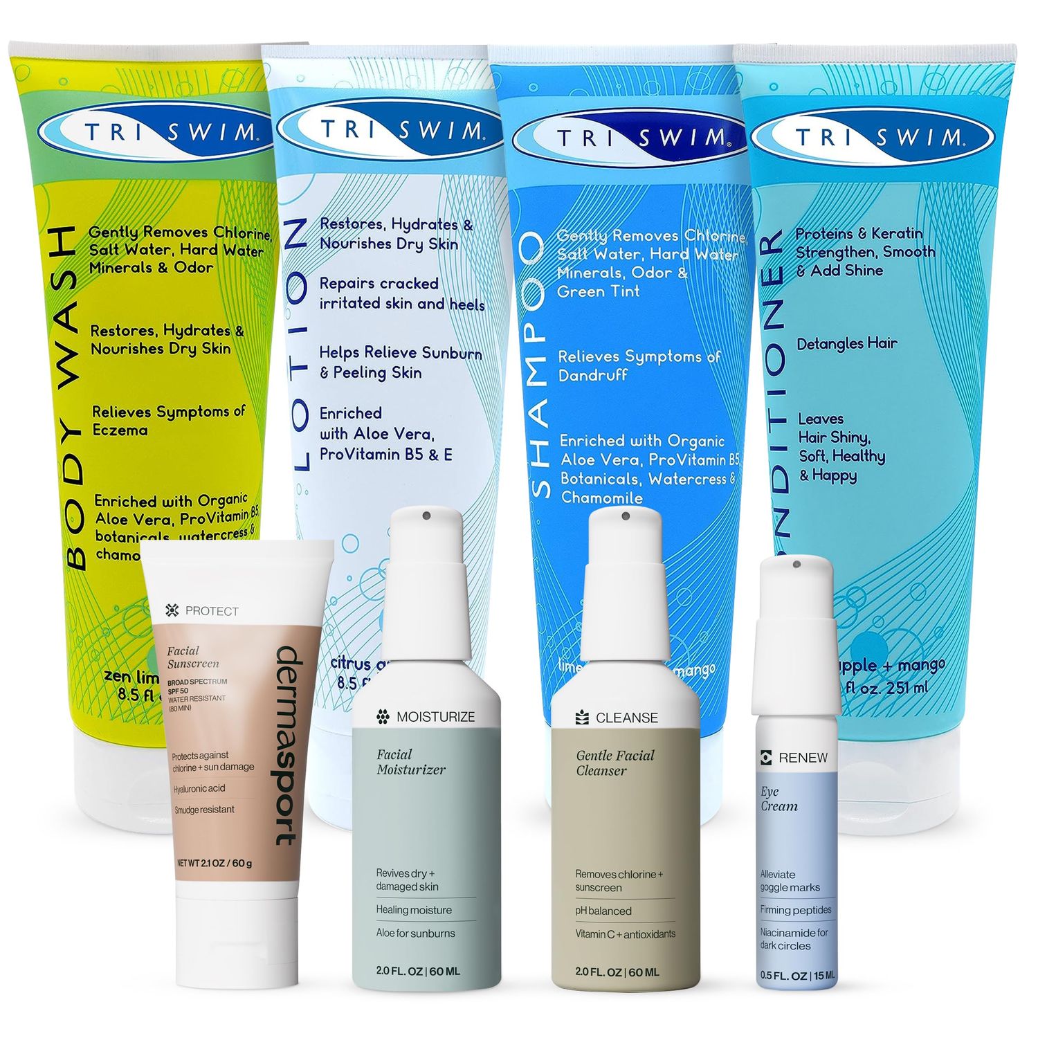 TRISWIM and Dermasport Athletes Care Bundle | Advanced Skincare and Haircare for Chlorine Removal, Hydration, and UV Protection | Perfect for Swimmers and Athletes