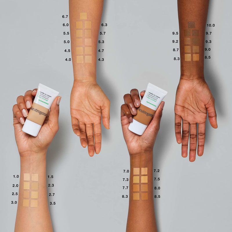 Neutrogena Clear Coverage Flawless Matte CC Cream, Full-Coverage Color Correcting Cream Face Makeup with Niacinamide (b3), Hypoallergenic, Oil Free &amp; -Fragrance Free, Warm Peach, 1 oz