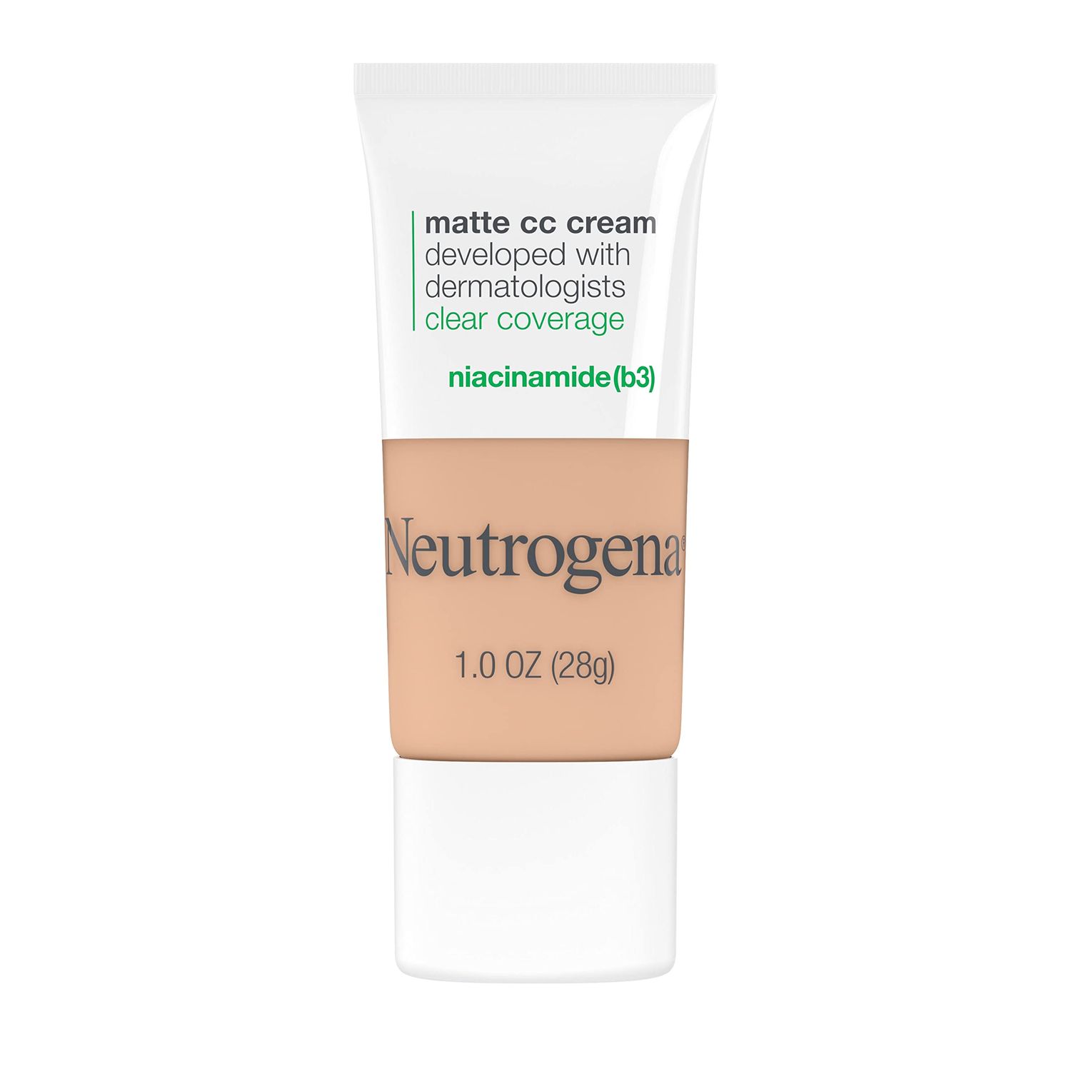 Neutrogena Clear Coverage Flawless Matte CC Cream, Full-Coverage Color Correcting Cream Face Makeup with Niacinamide (b3), Hypoallergenic, Oil Free &amp; -Fragrance Free, Warm Peach, 1 oz