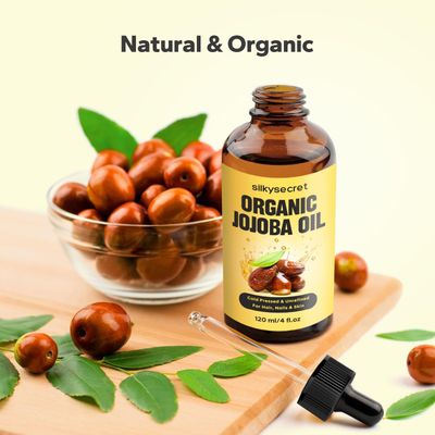 SilkySecret Organic Jojoba Oil, Natural Moisturizing and Conditioning Oil, Jojoba Oil for Hair Growth, Massage Oil, Cold Pressed Carrier Oil for Skin, Hair and Nails