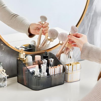 OSteed Black Makeup Brush Holder Organizer for Vanity, Bathroom Countertop Organizer 5 Cups, Toiletry Organizer, Storage & Display for Skincare, Perfume, Hairbrush, Sunglasses & Desk Accessories