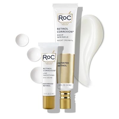 RoC Retinol Correxion Value Set Duo, Deep Wrinkle Anti-Aging Night Face Cream + Daily Under Eye Cream for Dark Circles &amp; Puffiness, Skin Care Set, Stocking Stuffers, (Packaging May Vary)