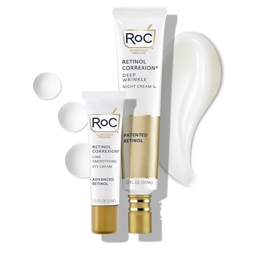 RoC Retinol Correxion Value Set Duo, Deep Wrinkle Anti-Aging Night Face Cream + Daily Under Eye Cream for Dark Circles &amp; Puffiness, Skin Care Set, Stocking Stuffers, (Packaging May Vary)