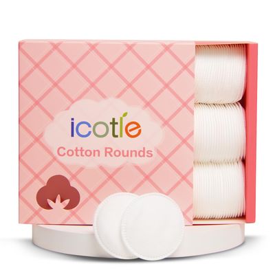 ICOTLE Premium Cotton Rounds for Face, 100% Cotton, Lint-Free, Dual-Sided Design for Cleansing, Skincare and Nail Polish Removal, 210 Count