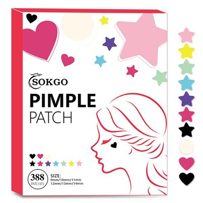 Loske Pimple Patches for Face, 6 Size 388 Counts Acne Patches, Hydrocolloid Acne Pimple Patch for Covering Zits and Blemishes, Colorful Spot Stickers with Tea Tree, Salicylic Acid