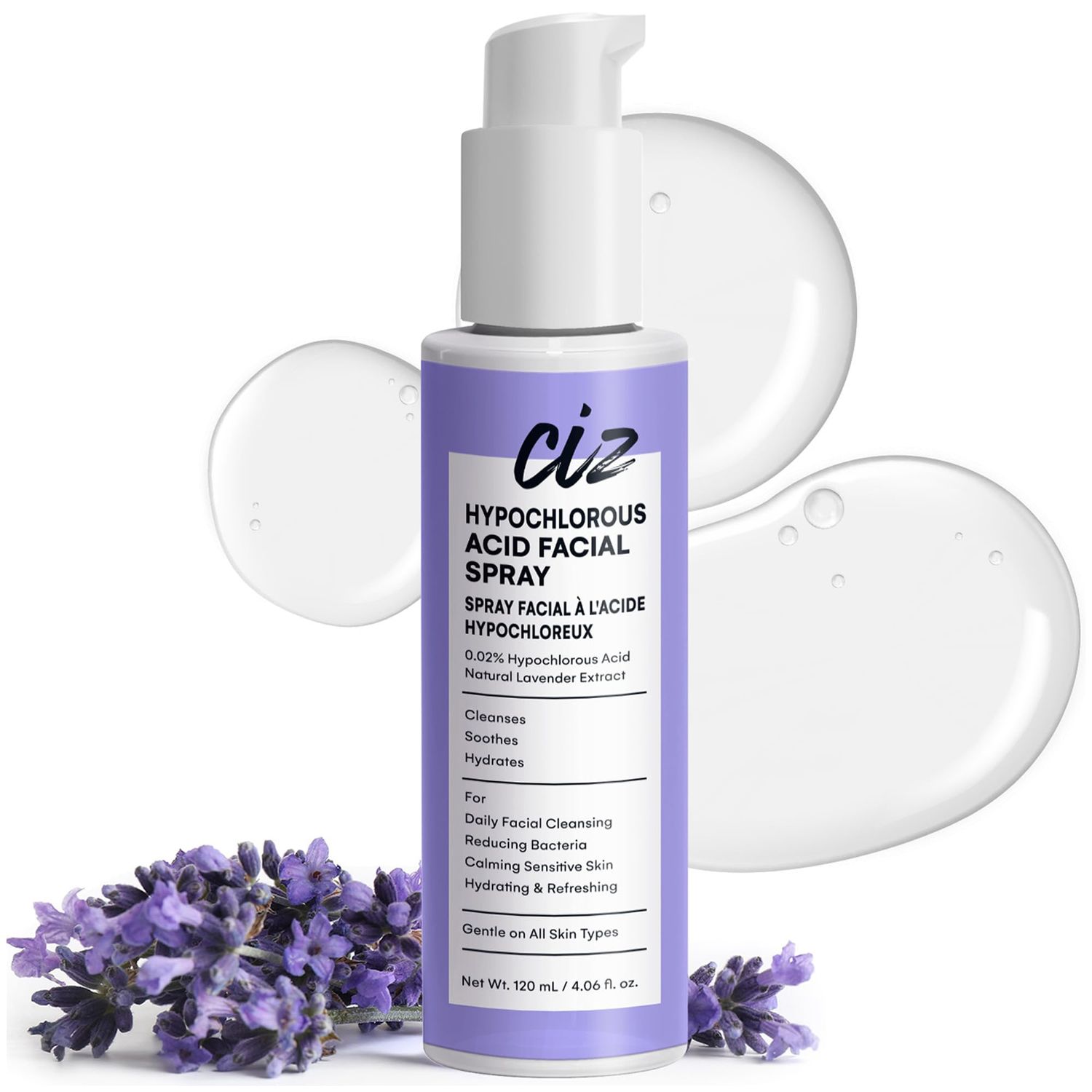 Hypochlorous Acid Facial Spray with Lavender: Soothing, Hydrating Mist for Sensitive Skin, Acne Relief, Reduce Redenes, Antimicrobial Skincare Mist - 200 ppm HOCl, 100% Natural