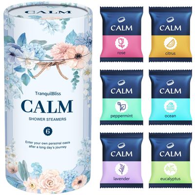 TranquilBliss Shower Steamers 6 Count, Scented Shower Bombs with Organic &amp; Natural Fragrance, Self-Care &amp; Relaxation Birthday Presents for Women Who Have Everything