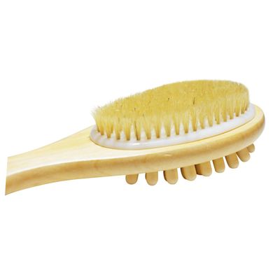 Mikinona Wooden Double Sided Shower Brush with Long Handle Exfoliating Bristle Body Brush for Bath and Shower for Cleaning and Massaging Skin Suitable for Men and Women