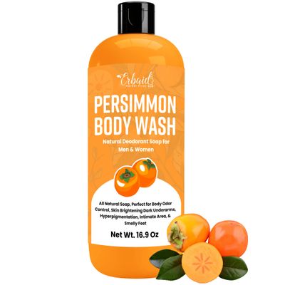 Persimmon Body Wash for Body Odor Control - Natural Deodorant Soap for Eliminating Nonenal Body Odor - Underarms, Intimate Inner Thigh, Bikini Area, Smelly Feet - Purifying Deodorizing Soap, Kids Safe