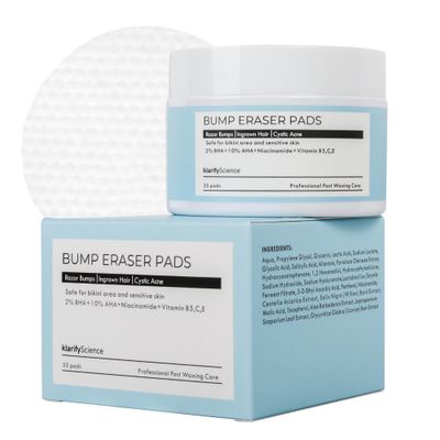 Ingrown Hair Pads with AHA and BHA, Safe for Bikini Area, 55 Wipes for Ingrown Hair, Strawberry Leg, KP Bumps and Cystic Acne, Ingrown Hair Treatment - Free from Drying Alcohols