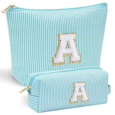 YOOLIFE Skincare for Girls 10-12 - Personalized Initial Makeup BagCosmetic BagTravel Toiletry BagBirthday Gifts for Women Her Bridesmaid Friend Wife Girlfriend Daughter Teacher Birthday Gifts A
