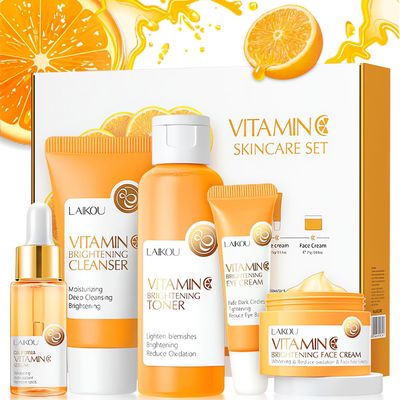 Vitamin C Skincare Set for Teenage Girls,Vitamin C Skin Care Set, 5-In-1 Skin Cleaning &amp; Care Travel Size Kit With Cleanser, Toner, Face Serum,Eye Cream,Face Cream Face Skin Care Kit (Vitamin C)