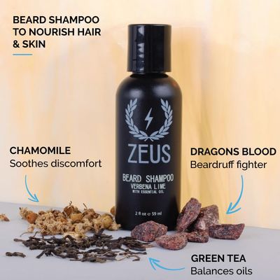 ZEUS Travel Size Beard Wash &amp; Beard Conditioner Set for Men - Soften, Hydrates &amp; Moisturizes - MADE IN USA (Sandalwood)