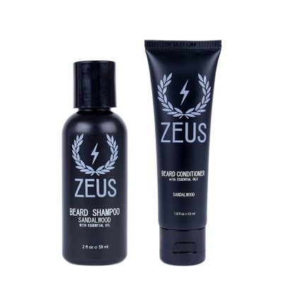 ZEUS Travel Size Beard Wash &amp; Beard Conditioner Set for Men - Soften, Hydrates &amp; Moisturizes - MADE IN USA (Sandalwood)