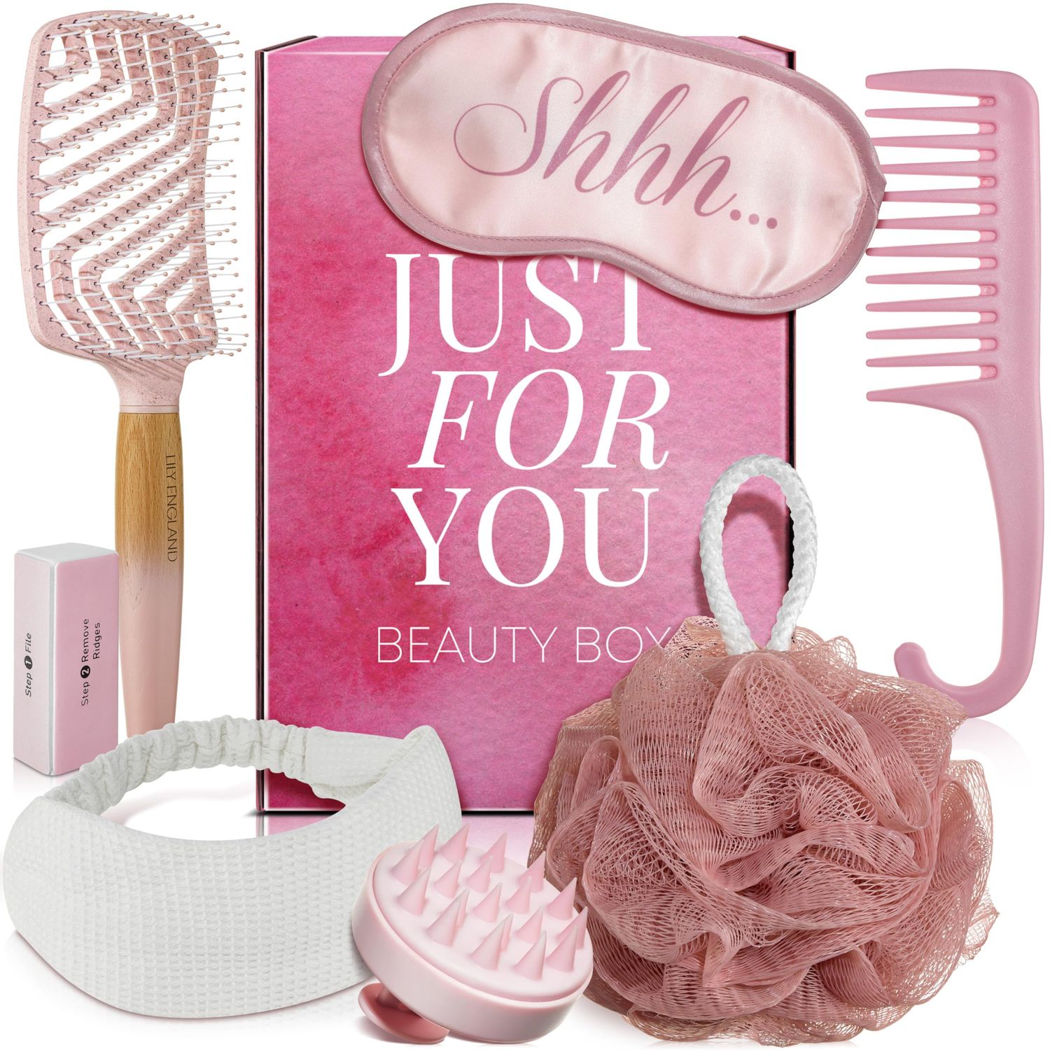 Lily England 7-Piece Gift Set for Women - Luxury Self-Care Beauty Gift for Women &amp; Teenage Girls with Hair Brush, Wide-Tooth Comb, Eye Mask &amp; Hair Care Essentials - Premium Womens Gift Idea