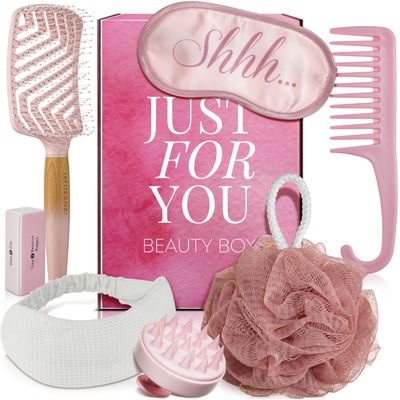 Lily England 7-Piece Gift Set for Women - Luxury Self-Care Beauty Gift for Women &amp; Teenage Girls with Hair Brush, Wide-Tooth Comb, Eye Mask &amp; Hair Care Essentials - Premium Womens Gift Idea