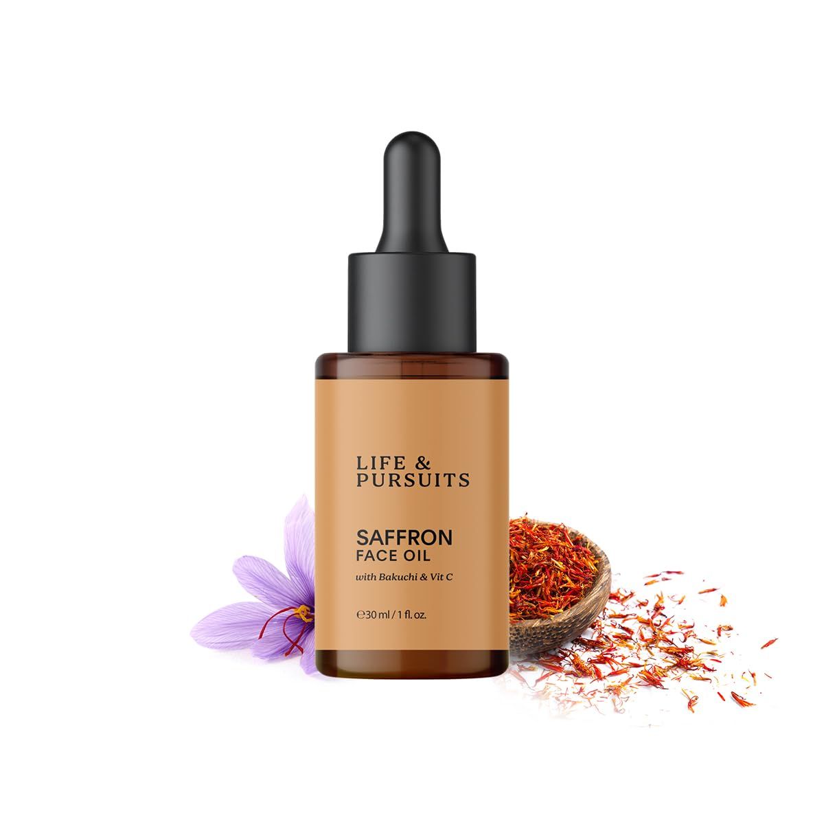 Life &amp; Pursuits Saffron Face Oil 1 Fl Oz with Kashmir Saffron, Bakuchi, Vitamin C for Face Brightening, Moisturizing, Dark Spots, Fine Lines, Wrinkles. Lightweight Daily Face Massage oil | Anti-Aging