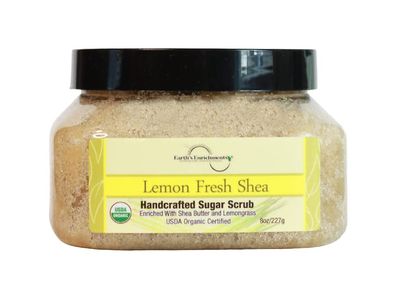 Sugar Scrub USDA Organic and Vegan, Lemongrass Body Scrub with Shea Butter, Refreshing, Gentle Exfoliant, Great for Rough, Dry Skin, Feet and Elbows, Coconut Oil and Avocado Oil, 8oz