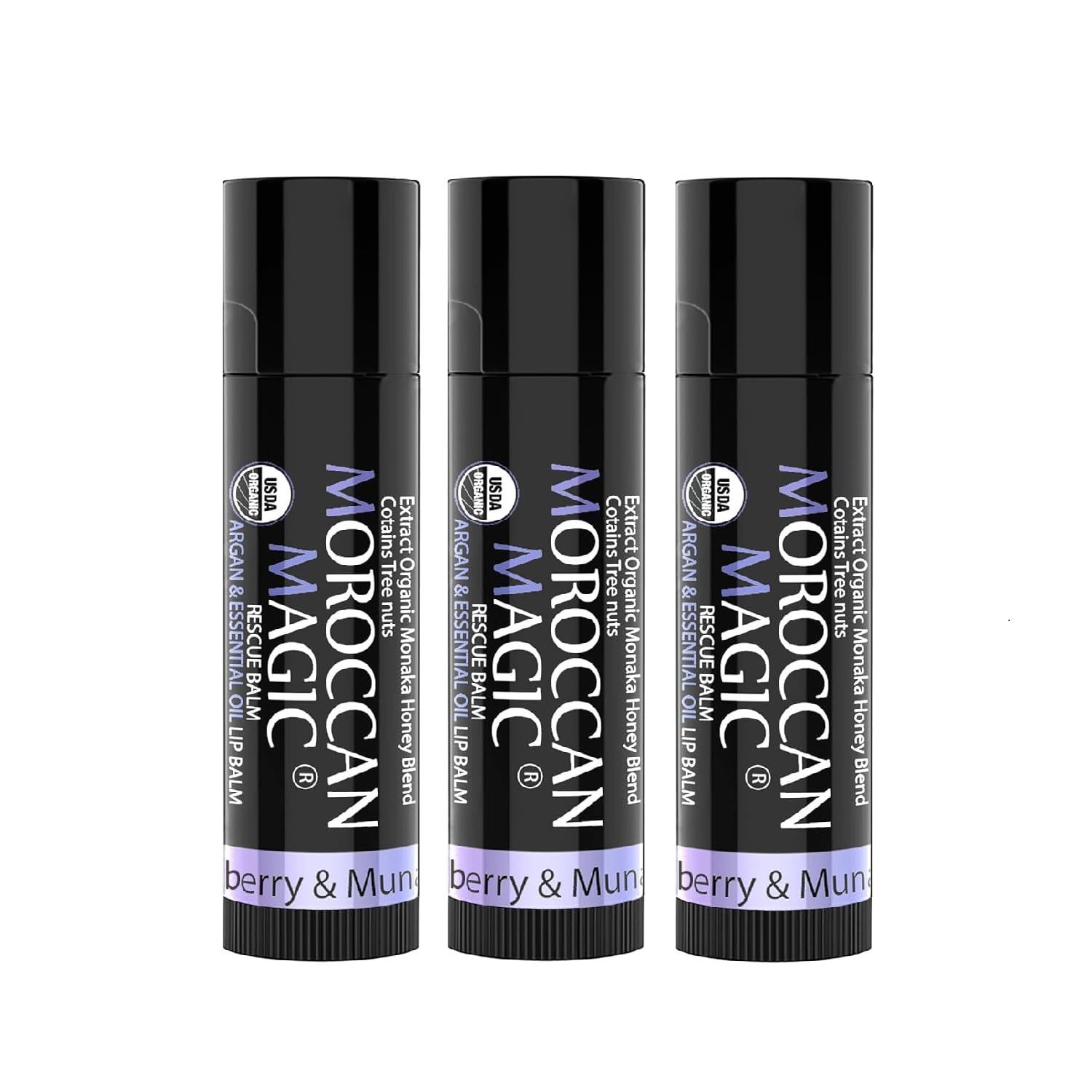 Organic Moroccan Magic Lip Balm 3 Pack | Elderberry &amp; Manuka Honey Lip Balm Set | Chapsticks for Dry Lips | Made with Natural Argan, Essential Oils Lip Moisturizer and Vitamin E | Smooth Application