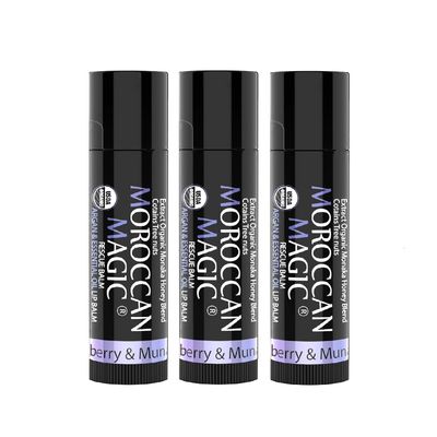 Organic Moroccan Magic Lip Balm 3 Pack | Elderberry &amp; Manuka Honey Lip Balm Set | Chapsticks for Dry Lips | Made with Natural Argan, Essential Oils Lip Moisturizer and Vitamin E | Smooth Application