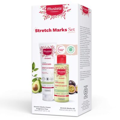 Mustela Maternity Stretch Marks Set - Natural Pregnancy Skincare - Contains Stretch Marks Cream &amp; Belly Oil - EWG Verified &amp; Fragrance-Free - 2 Items Set