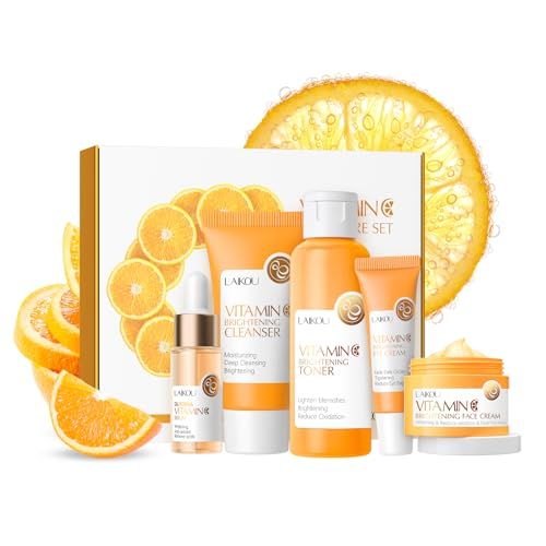 LAIKOU Skin Care Set Vitamin C Women Beauty Gift Sets Skin Care Kit with Cleanser, Toner, Serum, Eye Cream, Face Cream Travel Kit for Women Teen Girls Mom Daughter Birthday TSA-friendly Sizes 5pcs