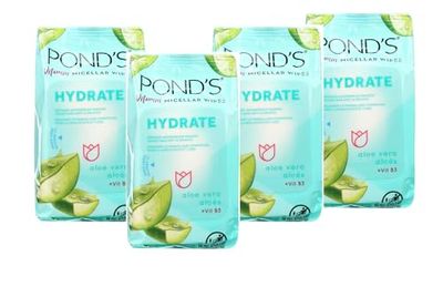 Pond&#39;s Vitamin Micellar Makeup Wipes Hydrating Aloe Vera Daily Face Wipes Waterproof Makeup, 15 Count, 4 Pack