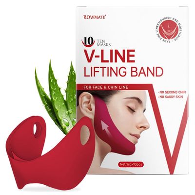 ROWMATE 10 pcs Chin Strap for Women,Toning Hydrogel Collagen Mask with Hyaluronic Acid &amp; Aloe Vera, red