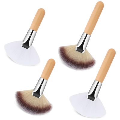 Thinp 4 Pcs Facial Fan Brush,Facial Brushes Esthetician Fan Brushes Esthetician Fluffy Fan Brushes Face Soft Bristle Highlighting Blush with Long and Short Handle for Women Girls Loose Powder Blush