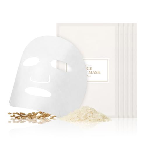 I&#39;m from Rice Sheet Mask Pack of 5, 60% Korean Rice Face Mask, Creamy Hydration for Dry, Combination Skin, Moist, Milky Essence, Biodegradable, Vegan, Hypoallergenic, 20ml