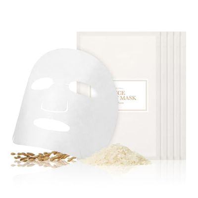 I&#39;m from Rice Sheet Mask Pack of 5, 60% Korean Rice Face Mask, Creamy Hydration for Dry, Combination Skin, Moist, Milky Essence, Biodegradable, Vegan, Hypoallergenic, 20ml
