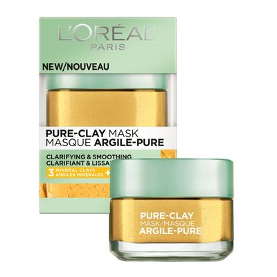 L&#39;Oreal Paris Skincare Pure Clay Face Mask with Yuzu Lemon for Rough Skin to Clarify &amp; Smooth, Clay Mask, at home face mask, 1.7 oz.