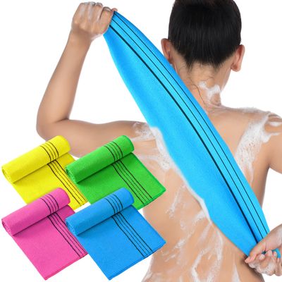 Tatuo 4 Pieces Korean Washcloth Exfoliating Long Korean Exfoliating Cloth Exfoliating Back Scrubber for Body Men Women Korean Bath Towel Japanese Exfoliating Washcloth Dead Skin Remover(Multicolored)