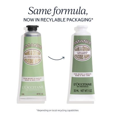 L'OCCITANE Almond Delicious Hand &amp; Nail Cream: Soften hands &amp; Cuticles with Irresistible Almond Scent, Moisturizing, Infused With Almond Oil, 24-hour hydration*, 1 Oz