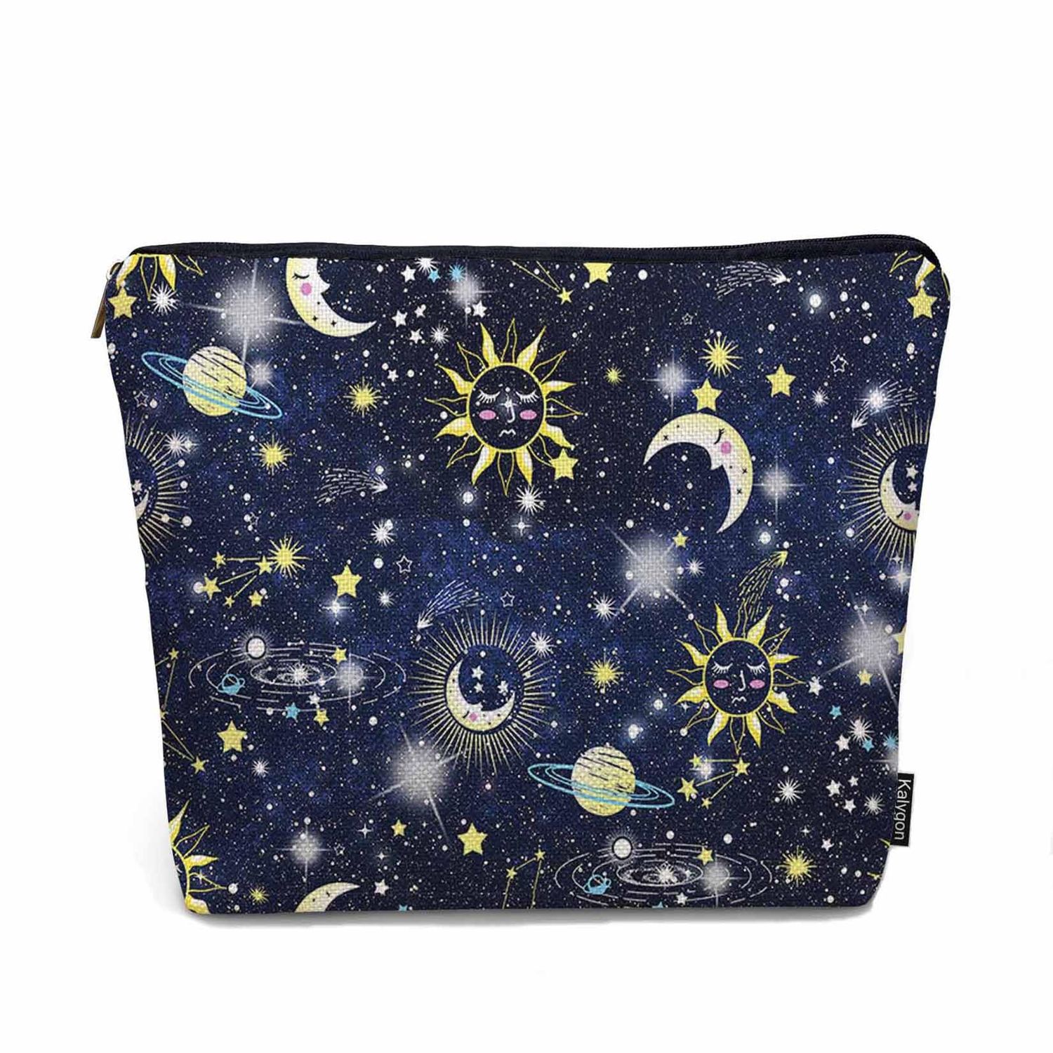Kalygon Sun Moon Makeup Bags Makeup Organizer, Cosmos Galaxy Sun Moon Universe Space Flax Toiletry Bags Travel Cosmetic Bag Makeup Purse Pouch Skincare Bag Wallet Bags For Women Female Mom Daughter