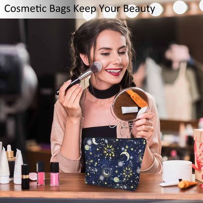 Kalygon Sun Moon Makeup Bags Makeup Organizer, Cosmos Galaxy Sun Moon Universe Space Flax Toiletry Bags Travel Cosmetic Bag Makeup Purse Pouch Skincare Bag Wallet Bags For Women Female Mom Daughter