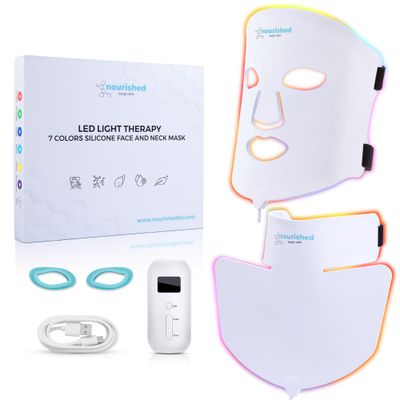 Nourished Bodynskin LED Light Therapy Face &amp; Neck Mask - Facial Skin Care Device - 7 Colors Red &amp; Blue - Rejuvenation, Anti-aging Product for Wrinkles