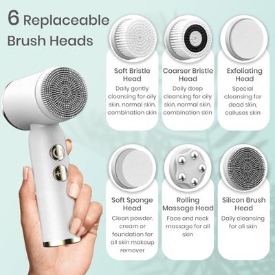 UnTI Electric LED Facial Cleansing Brush Set 6 in 1,Rechargeable Waterproof Portable White Face Cleanser and Exfoliating, Suitable for Oily Dry Sensitive Skin Women &amp; Men