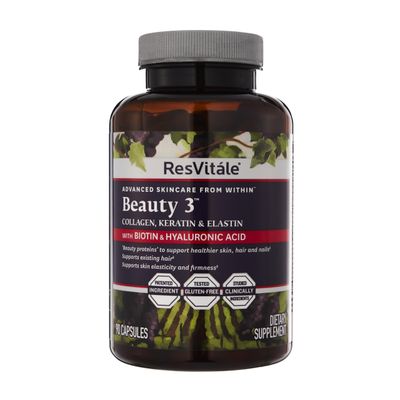 ResVitle Beauty 3 - Skin Care Supplement with Collagen, Keratin &amp; Elastin - 90 Capsules