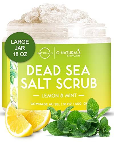 O Naturals Exfoliating Lemon Oil Dead Sea Salt Deep-Cleansing Face &amp; Body Scrub. Anti-Cellulite Tones Helps Oily Skin, Acne, Ingrown Hairs &amp; Dead Skin Remover. Essential Oils, Sweet Almond 18oz