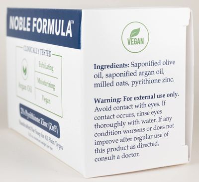 Noble Formula Zinc Bar Soap, Vegan Argan Oil 2% Pyrithione Zinc (ZnP) for All Skin Types Including Those With Acne, Psoriasis and Eczema, 3.25 oz