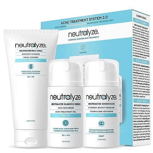 Neutralyze Moderate To Severe Acne Treatment Kit 2.0 - Maximum Strength Acne Kit, 2% Salicylic Acid, 2% Mandelic Acid &amp; Nitrogen Boost Skincare Technology - Acne Treatment for Teens &amp; Adults (90+ Day)