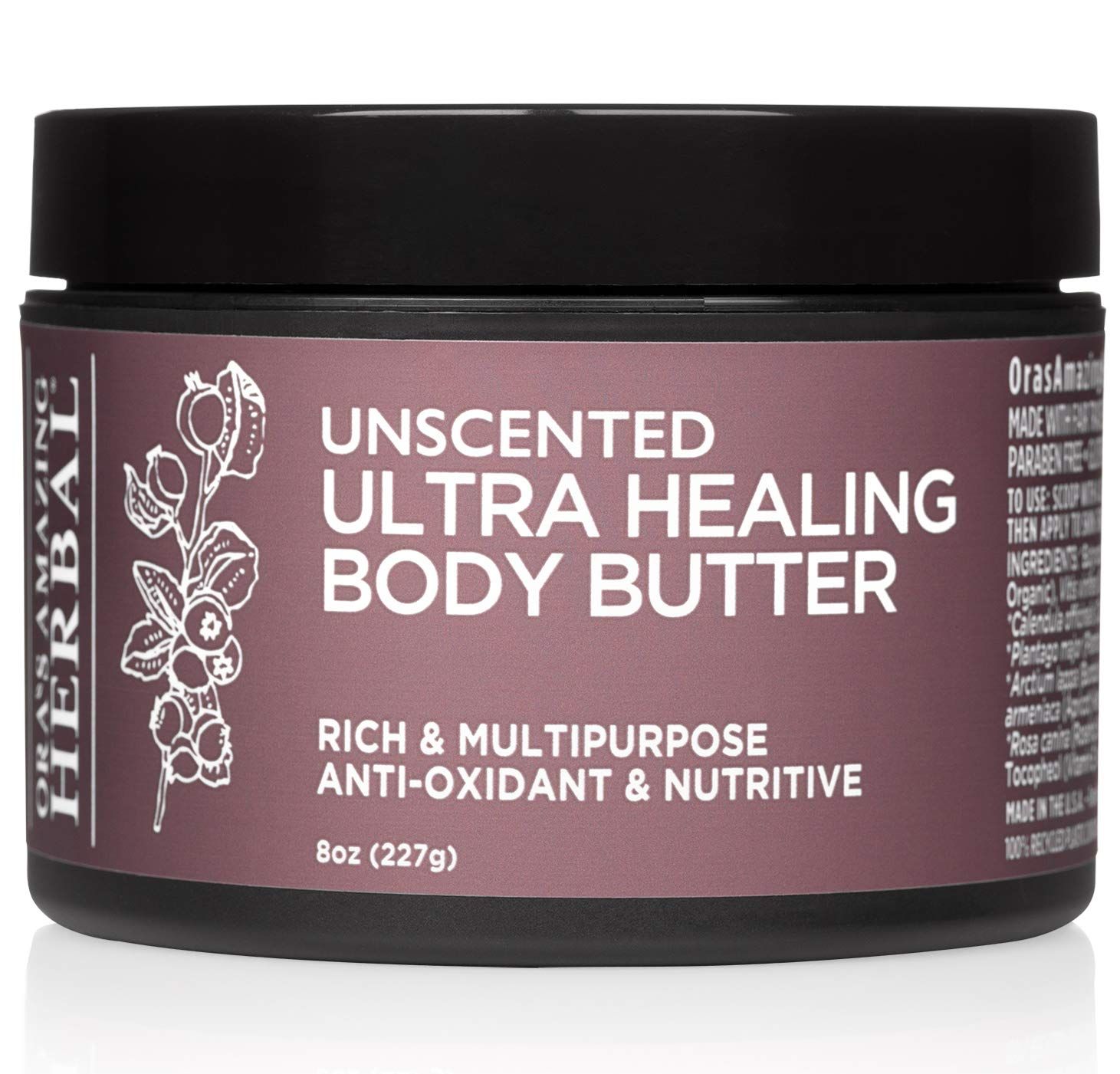 Ora&#39;s Amazing Herbal Ultra Healing Body Butter, Intensive Unscented Moisturizer For Dry Skin, Fragrance Free Skin Cream, 8 oz Large