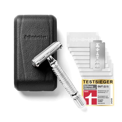 Strtebekker Premium Men&#39;s Safety Razor Hamburg - incl. handmade leather case with built-in mirror, 10 Strtebekker blades &amp; shaving guide - First Class Wet Razor shaving set - Gift Idea for Men