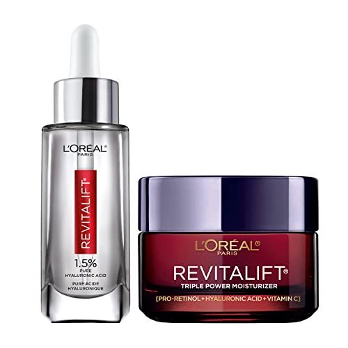 L&#39;Oreal Paris Revitalift 1.5% Pure Hyaluronic Acid Face Serum + Triple Power Anti-Aging Face Moisturizer, 1 kit