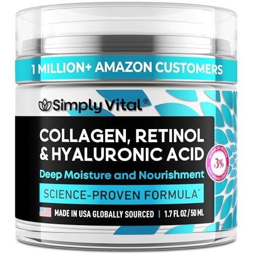 SimplyVital Collagen, Retinol &amp; Hyaluronic Acid Cream - Anti-Aging Face Moisturizer for Face, Neck &amp; Dcollet - Made in USA, Daily Moisturizer Face Cream - 1.7 fl.oz.
