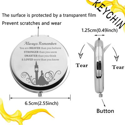KEYCHIN Princess Blue Dress Pocket Mirror Fairy Tale Fans Gift You are Braver Stronger Smarter Than You Think Princess Compact Makeup Mirror for Women Girls Teenagers (Princess Ella-S)