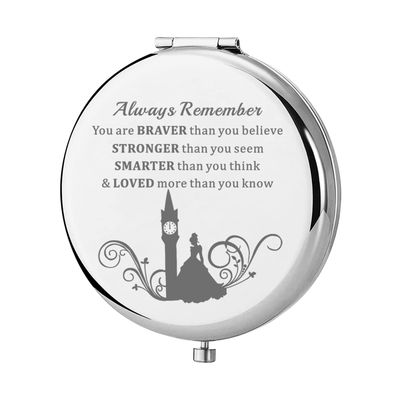 KEYCHIN Princess Blue Dress Pocket Mirror Fairy Tale Fans Gift You are Braver Stronger Smarter Than You Think Princess Compact Makeup Mirror for Women Girls Teenagers (Princess Ella-S)